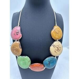 Vintage Tagua Nut Necklace Folk Boho 20”